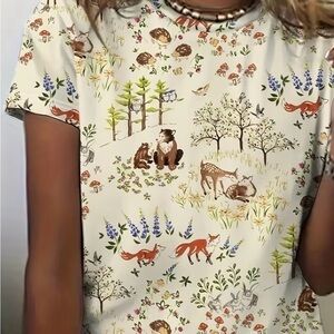Source Unknown Cream Woodland Animals Short Sleeve Tee